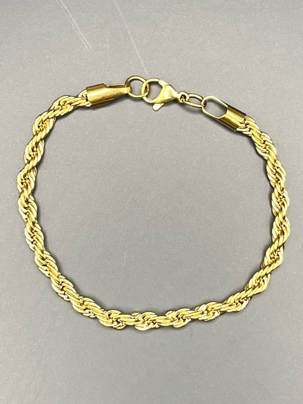 18K Gold Plated 5mm Rope Chain Bracelet 8” Stainless Steel